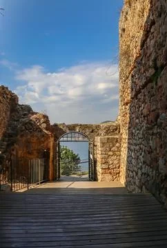 Historic stone walking path inside the medieval Alanya Castle (Kalesi), Turkey Stock Photos