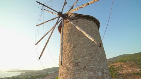 Historic stone windmill in warm light with weathered masonry - Limestone Layers Stock Footage 339802329