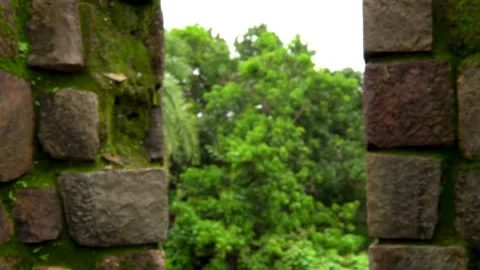 Historic Stone Window of an Ancient Fort Stock Footage 340889853