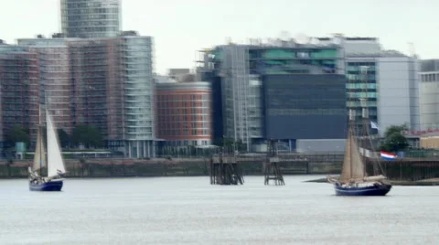 Historic tall sailing ship on the river Thames Stock Footage 57529640