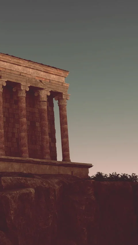 Historic temple structure stands against calm evening sky in ancient site Video stock 339767655
