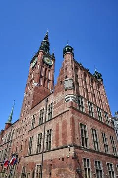 The historic town hall with clock tower of the Main City  in Gdansk Stock Photos