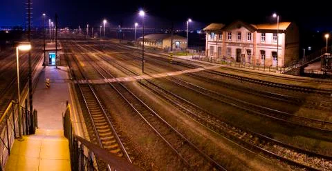 Historic train station, at night Foto stock