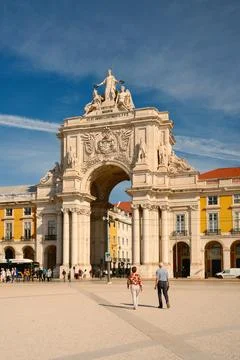 Historic Triumphal Arch at Comercio Square, Lisbon Stock Photos