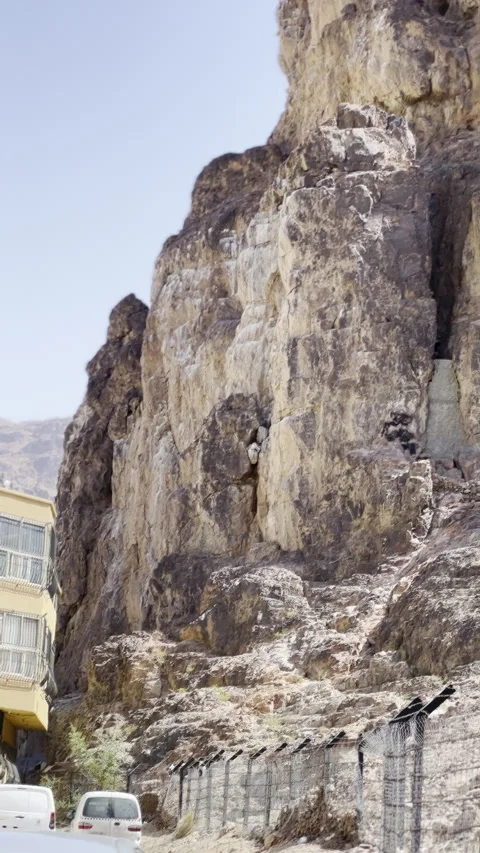 Historic Uhud Mountain Cliffs and Cave Site Stock Footage 328997771
