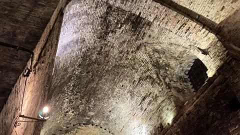 Historic Underground Cave Turned Into Wine Cellar Made Of Lime And Bricks Video stock 281255891