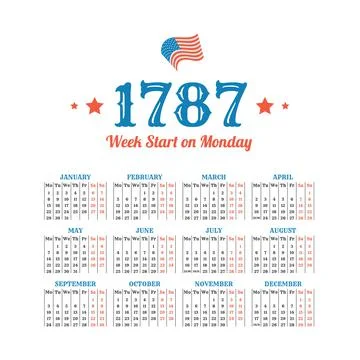 Historic vector calendar of 1787. Start on Monday Stock Illustration