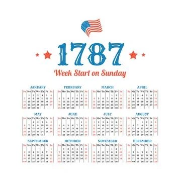 Historic vector calendar of 1787. Start on Sunday Stock Illustration