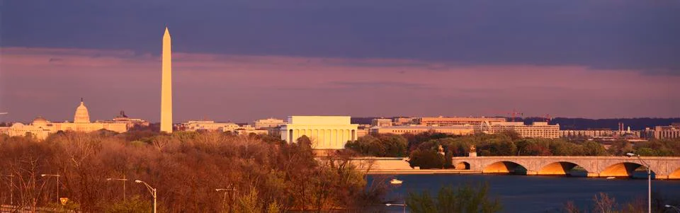 Historic Washington DC skyline at dusk Stock Photos