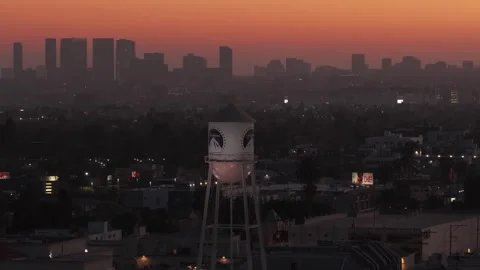Historic Water Tower at Paramount Studios at Sunset in Hollywood, California Stock Footage 313468350