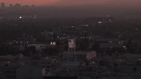 Historic Water Tower at Paramount Studios at Sunset in Hollywood, California Stock Footage 313468368