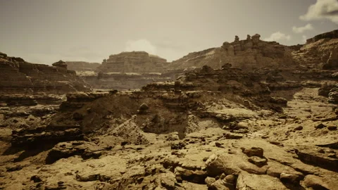 Historic Western environment featuring dramatic lighting and textured sandstone Stock Footage 341562648