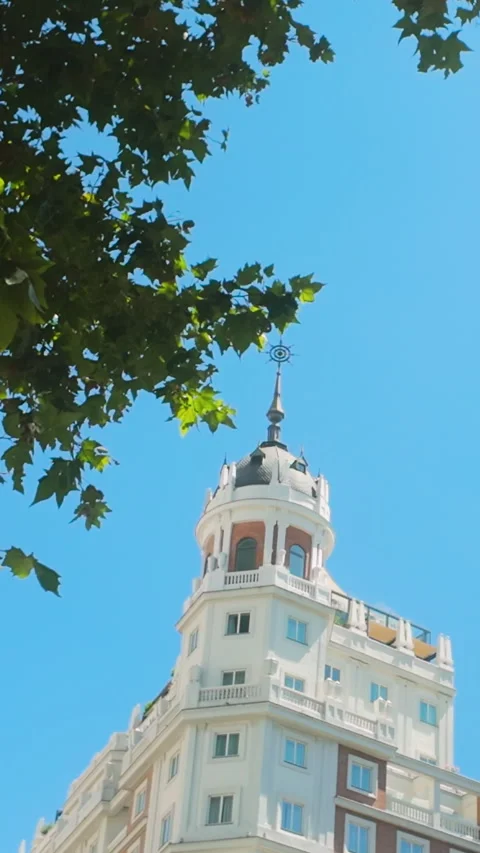 Historic White Building With Dome In Madrid Spain Under Blue Sky Stock Footage 345450257