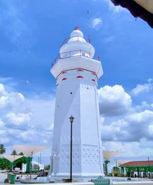 Historic White Tower Structure in Grand Mosque Courtyard Stock Photos