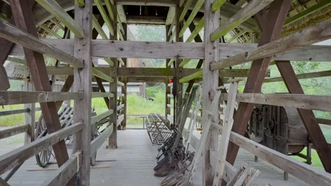 Historic Wooden Farm Tools Inside Traditional Gassho Shed Stock Footage 338016352