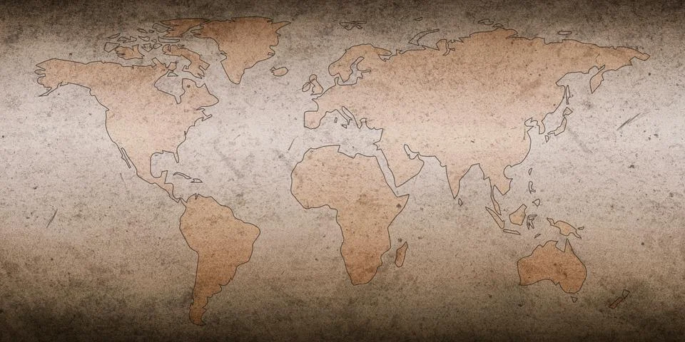 Historical Ancient World map on a old paper texture backdrop Stock Illustration
