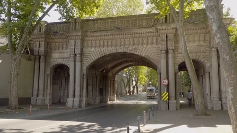 Historical Arch and bridge between Yildiz Park and Ciragan Palace at Istanbul. Stock Footage 92328062