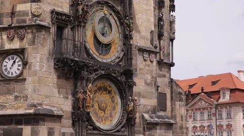 Historical Astronomical Clock Iconic Watch Old Town Hall Prague Symbol Landmarks Stock Footage 42787366