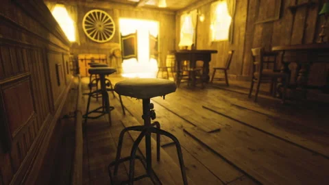 Historical bar setting with softly lit artifacts and polished table surface 動画素材 339630759