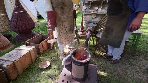 Historical Blacksmith Working Metal Stock Footage 340274896