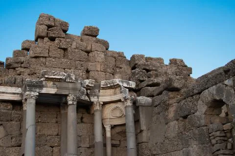 Historical building with marble columns. Elements of architectural decoration Stock Photos