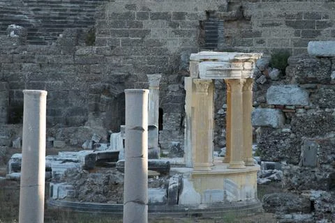 Historical building with marble columns. Elements of architectural decoration. Stock Photos