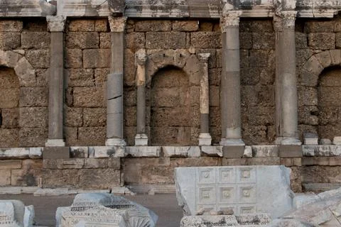 Historical building with marble columns. Elements of architectural decoration Stock Photos