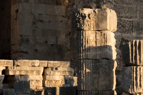 Historical building with marble columns. Elements of architectural decoration. Stock Photos