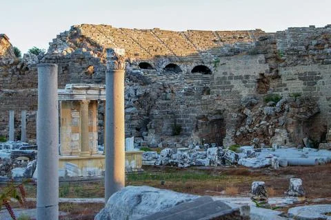 Historical building with marble columns. Elements of architectural decoration Stock Photos