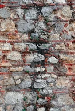 Historical Building. Stone Pattern. Brick Raw. Vintage Texture. Obsolete Ba.. Foto stock