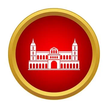 Historical castle building simple icon on red circle Ilustración de archivo