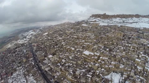 Historical city snow winter drone Stock Footage