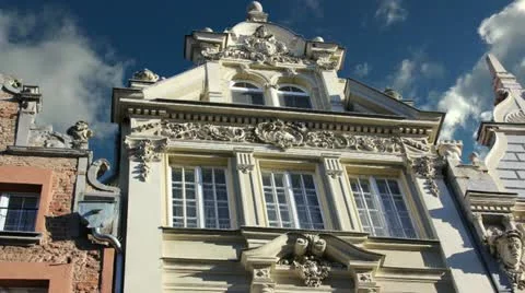 Historical classical facade of old building in gdansk,poland Stock Footage