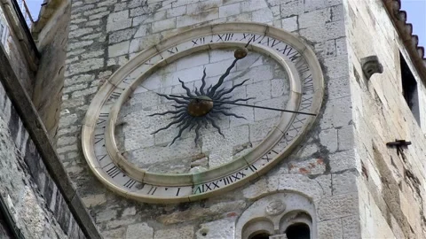 Historical clock under bell tower in Split, Croatia. Video stock 144162951