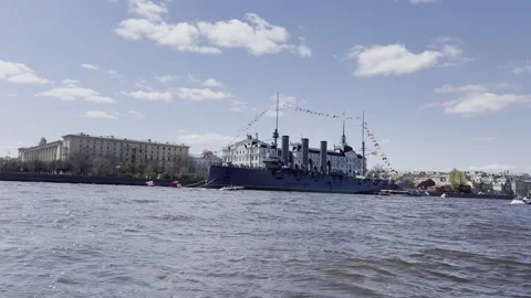 Historical cruiser Aurora on Neva river Stock Footage 320159040