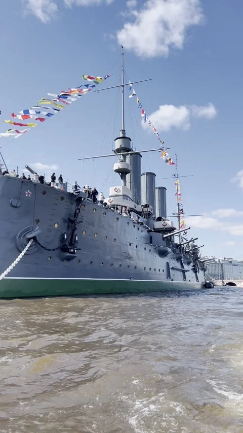 Historical cruiser Aurora on Neva river Stock Footage 320174890