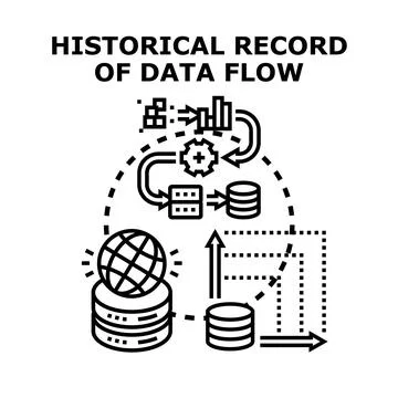 Historical data flow processing and record keeping concept 库存插图