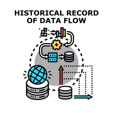 Historical data flow processing and record keeping concept Stock Illustration