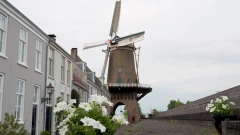 Historical dutch windmill in Wijk bij Duurstede rotating 스톡 동영상 280383752