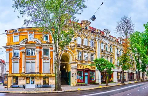 Historical edifices in old town, on June 19 in Odessa, Ukraine Stock Photos