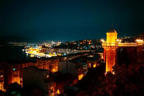 Historical elevator observation deck in Izmir in the evening Stock Photos