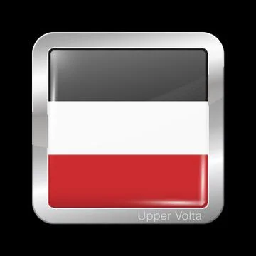 Historical Flag of Upper Volta. Glossy and Metal Icon Square Shape. Vector Illustrazione stock