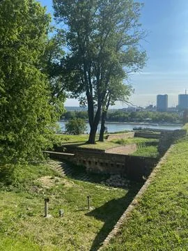 Historical fortification with river view modern city in Belgrade Stock Photos