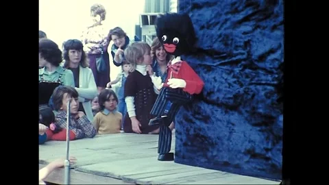 Historical Golliwog String Puppets Perform for Crowd, Australia, 1976 스톡 동영상 339276588