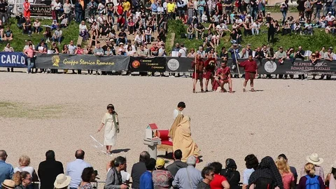 Historical groups evoke ancient Roman rituals and ceremonies at Circus Maximus Stock Footage 97288301