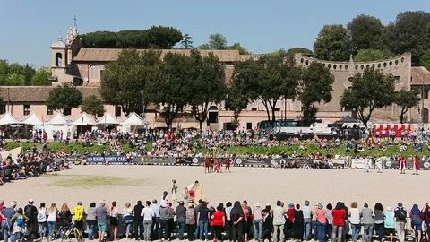 Historical groups evoke ancient Roman rituals and ceremonies at Circus Maximus Stock Footage 97292974
