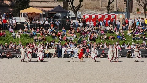 Historical groups evoke ancient Roman rituals and ceremonies at Circus Maximus Stock Footage 97400452