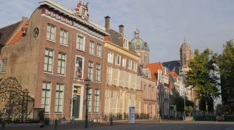 Historical houses on Roode Steen square,Hoorn,Netherlands Stock Footage