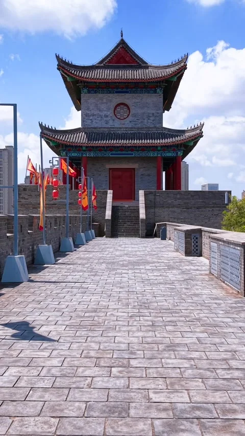Historical Jimo Ancient City Gate Tower in Sunny Qingdao Stock Footage 330797259