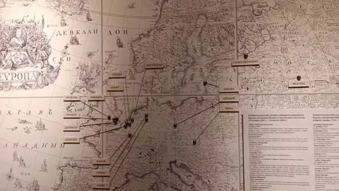 Historical Map: Tsar Peter the Great's Grand Embassy Route Stock Footage 344812025